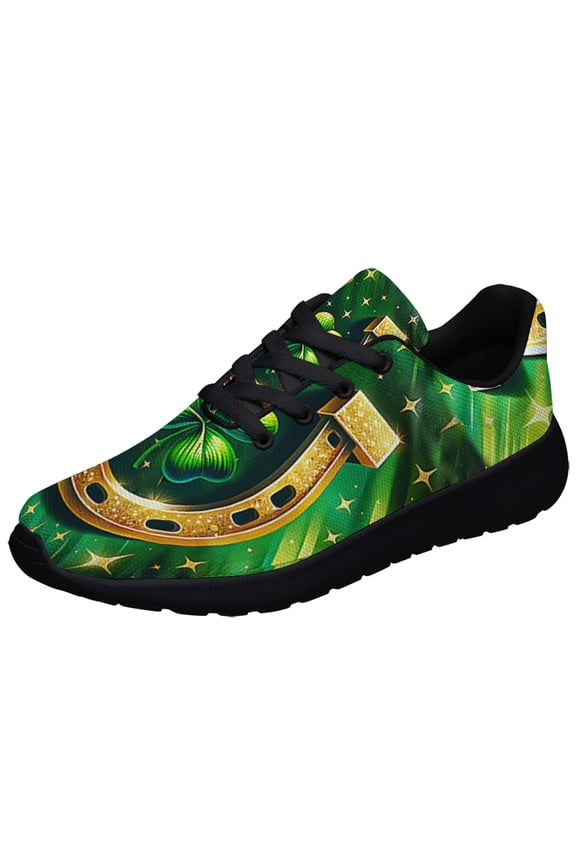 StPatrick's Day Horseshoe Shamrock Shoes Sneakers for Women Men Black Size 9