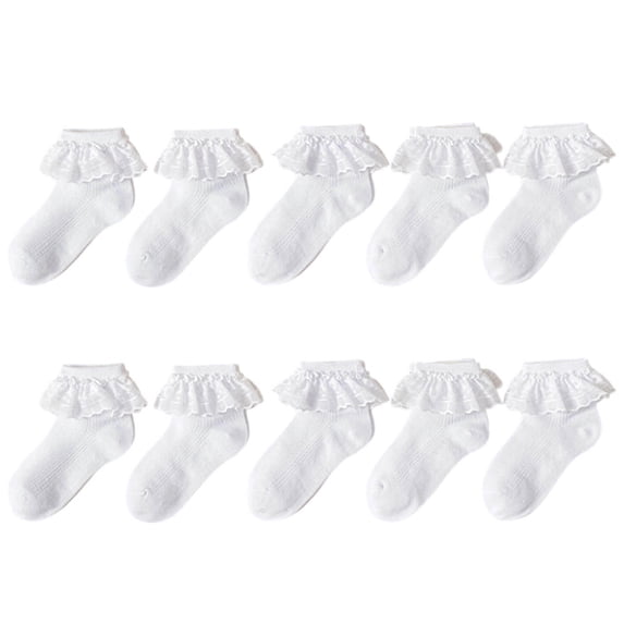 StSilkitty 10 Pairs Ankle Socks for Girls Cotton Ruffle Lace Mesh Low Cut Socks Lightweight Soft School Uniform Socks