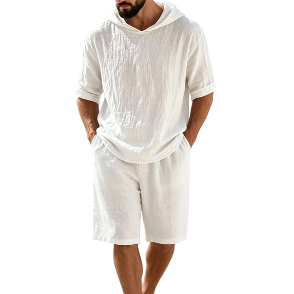 StSilkitty 2 Piece Outfits for Mens Solid Color Short Sleeve Hoodies and Shorts Set Running Workout Tracksuits