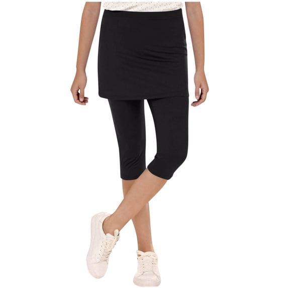 StSilkitty 2 in 1 Capris Leggings for Girls Solid Color High Waist Stretch Dance Yoga Cropped Pants Lightweight Workout Trousers