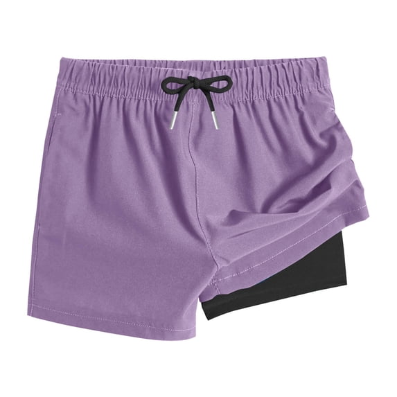 StSilkitty 2 in 1 Swim Trunks for Boys Girls High Waist Elastic Drawstring Swimwear Shorts Summer Beach Workout Shorts