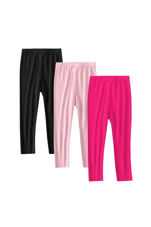 3 Pack Girls Capris Leggings High Waist Elastic Stretch Yoga Dance Cropped Pants Solid Color Running Athletic Trousers