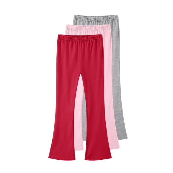 StSilkitty 3 Pack Girls Leggings Solid Color Cotton Elastic Waist Stretch Flared Pants Lightweight Yoga Dance Bell Bottom Trousers