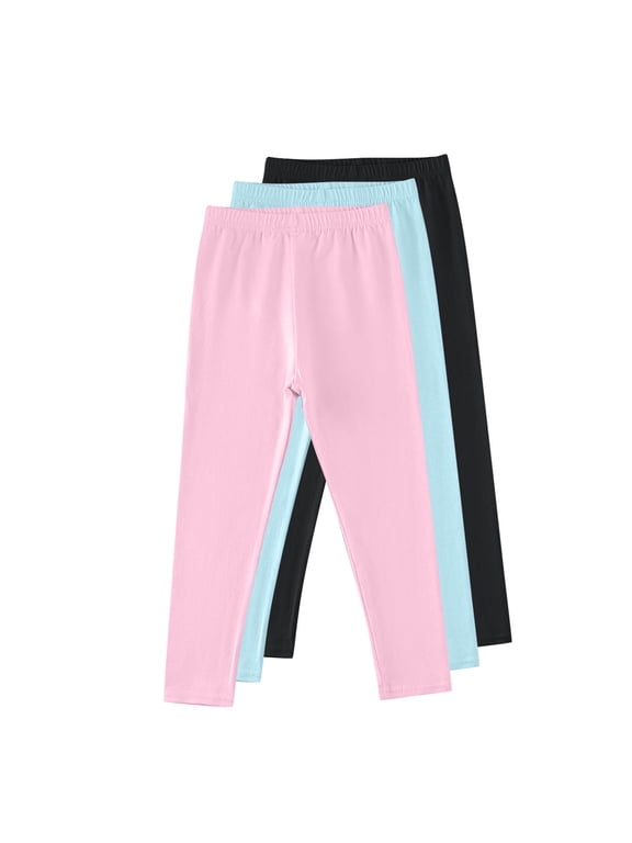 3 Pack Girls Leggings Solid Color Cotton Elastic Waist Stretch Yoga Pants Solid Color Lightweight Soft Athletic Trousers