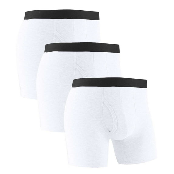 StSilkitty 3 Pack Men's Cotton Boxer Briefs Mid Waist Elastic Underwear with Fly Lightweight No Riding up Underpants