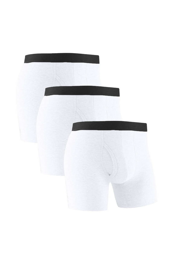 3 Pack Men's Cotton Boxer Briefs Mid Waist Elastic Underwear with Fly Lightweight No Riding up Underpants