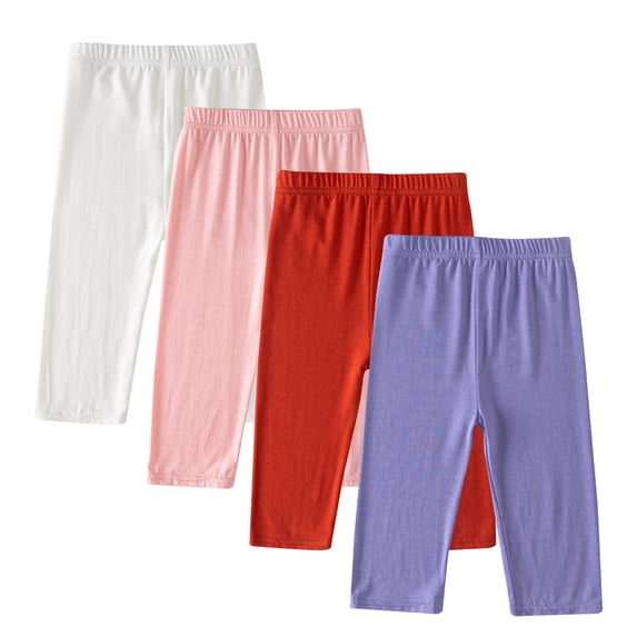 StSilkitty 4 Pack Girls Capris Leggings Solid Color High Waist Elastic Stretch Yoga Dance Cropped Pants Running Workout Trousers