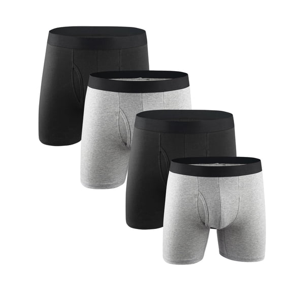 StSilkitty 4 Pack Men's Boxer Underwear with Fly,Cotton Soft Breathable Lightweight Briefs Solid Color No Ride-Up Underpants