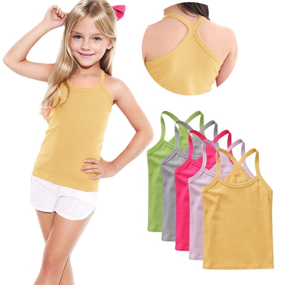 StSilkitty 5 Pack Girls Camisole Solid Color Cotton Sleeveless Tank Tops Summer Casual Lightweight Undershirts