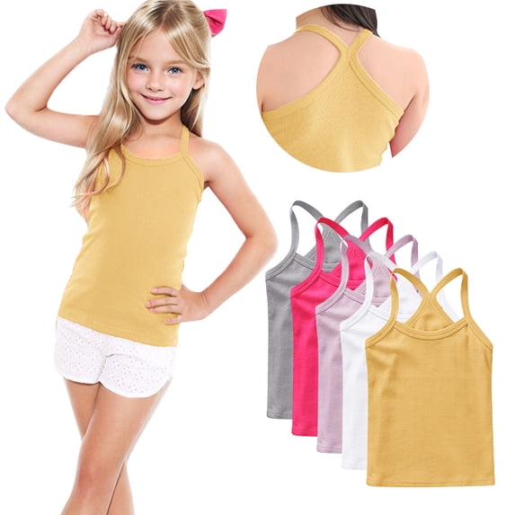 StSilkitty 5 Pack Girls Camisole Solid Color Cotton Sleeveless Tank Tops Summer Casual Lightweight Undershirts