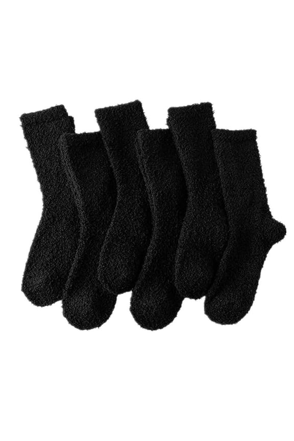 6 Pack Fuzzy Calf Socks for Mens Womens Warm Thermal Crew Socks Winter Solid Color Lightweight Fleece Socks