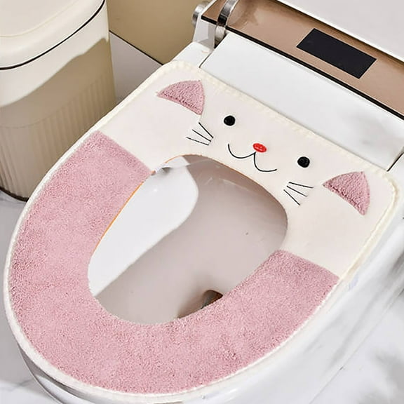 StSilkitty Adhesive Buckle Cat Design Toilet Seat Cushion with Handle Soft,Comfortable,Easy to Clean Cover for Universal Fit on Standard Toilets