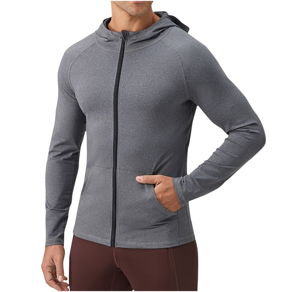 StSilkitty Athletic Jacket for Mens Full Zip Solid Color Long Sleeve Hooded T-Shirts with Pockets Running Workout Jackets