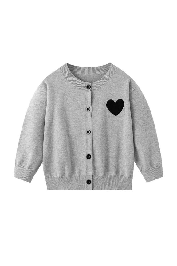 Boys Girls Cardigan Sweater Heart Print Long Sleeve Crewneck Button down Knit Sweaters Fall Winter Casual Tops