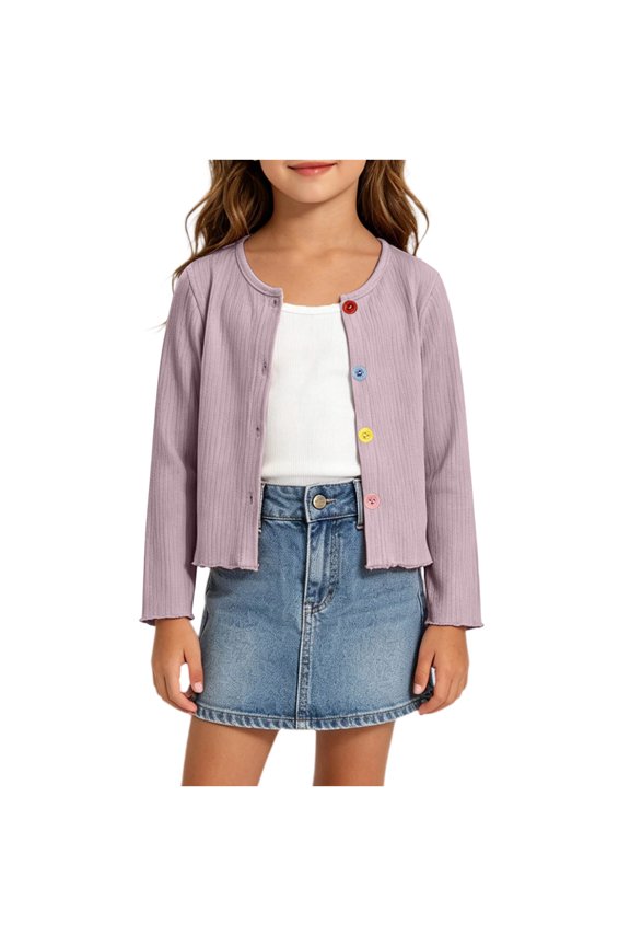Boys Girls Casual Cardigan Sweaters Solid Color Long Sleeve Button down Cardigans Lightweight Soft Fashion Sweater Tops