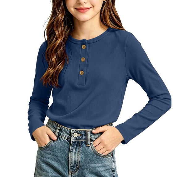 StSilkitty Boys Girls Knit Shirts Solid Color Long Sleeve Crewneck Button Blouses Lightweight Casual Pullover Tops