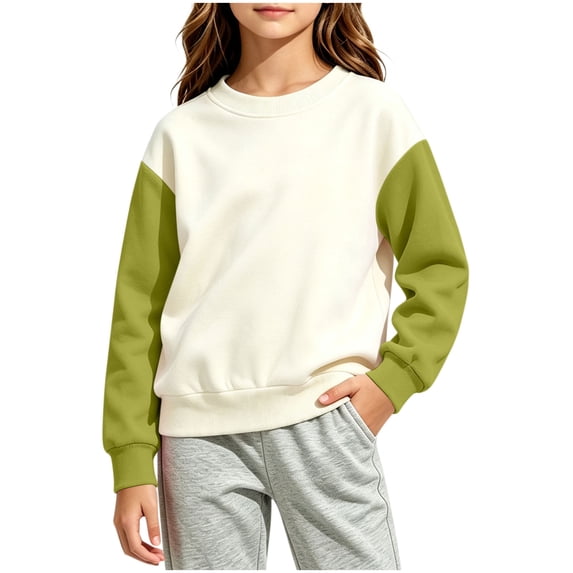 StSilkitty Boys Girls Long Sleeve Sweatshirts Color Block Crewneck Pullover Tops Fall Winter Warm Clothes Size 2-12