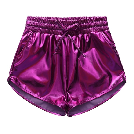 StSilkitty Boys Girls Metallic Workout Shorts Drawstring Elastic Waist Sparkle Athletic Shorts with Pocket