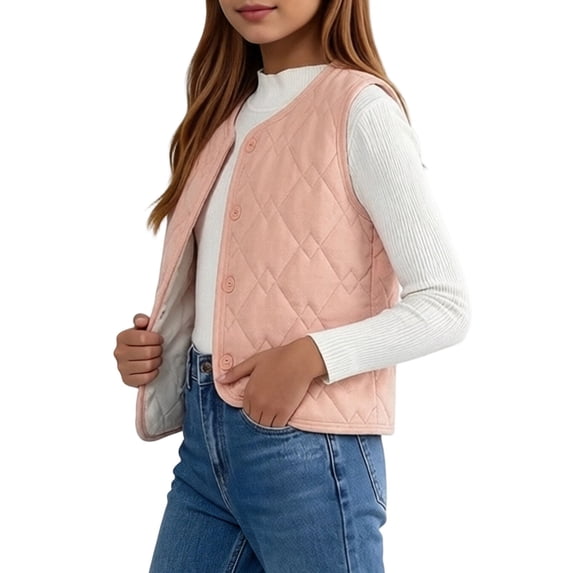 StSilkitty Boys Girls Puffer Vest Sleeveless V Neck Button down Quilted Jacket Vest Fall Winter School Uniform Coat