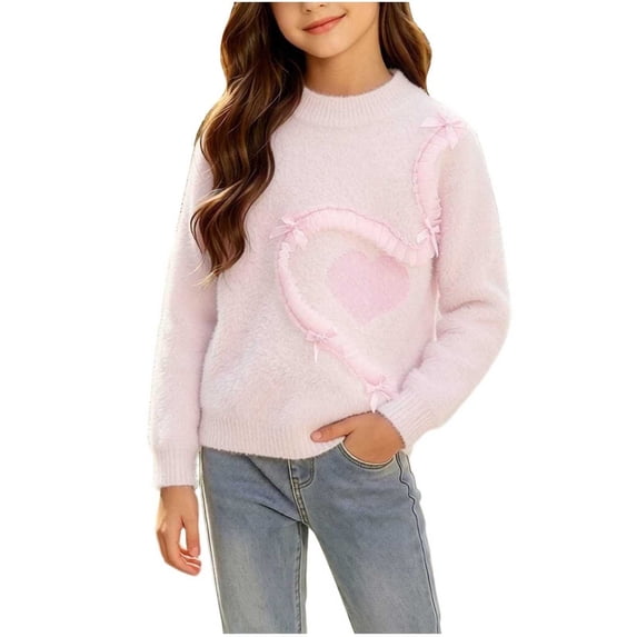 StSilkitty Boys Girls Pullover Sweaters Heart Printed Long Sleeve Crewneck Sweater Tops Fall Winter Casual Fashion Tops