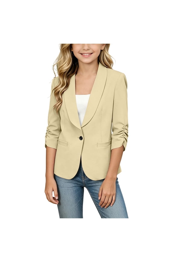 Boys Girls Suit Blazer Solid Color Long Sleeve Suit Coat Lightweight Soft School Uniform Jacket