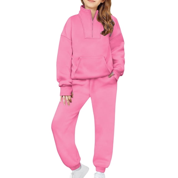 StSilkitty Boys Girls Sweatsuit 2 Piece Outfits Quarter Zip Long Sleeve Stand Collar Sweatshirts and Sweatpants Sets with Pockets