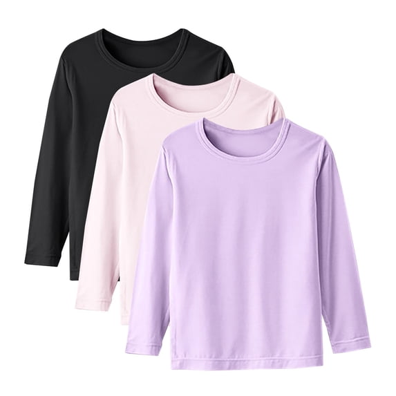 StSilkitty Boys Girls T-Shirts Long Sleeve Round Neck Pullover Tees Tops Solid Color Lightweight Basic Blouses 3 Pack