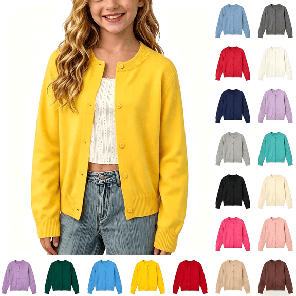 StSilkitty Button down Cardigan for Boys Girls Solid Color Long Sleeve School Uniform Sweater Lightweight Soft Comfy Sweaters Tops