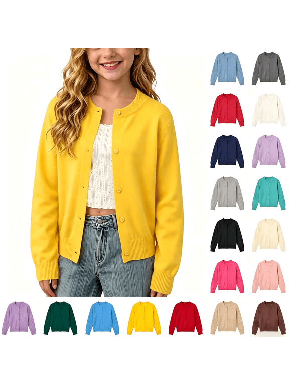 Button down Cardigan for Boys Girls Solid Color Long Sleeve School Uniform Sweater Lightweight Soft Comfy Sweaters Tops
