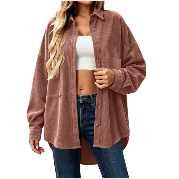 StSilkitty Button down Shirt Jacket for Women Long Sleeve Collared Shacket Coat with Pockets Fall Winter Outerwear