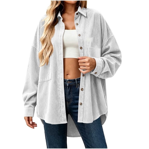 StSilkitty Button down Shirt Jacket for Women Long Sleeve Collared Shacket Coat with Pockets Fall Winter Outerwear