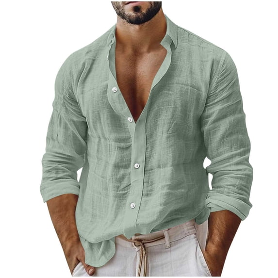 StSilkitty Button down Shirts for Men Cotton Linen Long Sleeve Collared Shirt Lightweight Casual Beach Vacation Tops