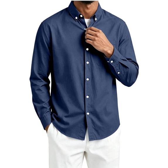 StSilkitty Button down Shirts for Men Long Sleeve Stand Collar Dress Shirt with Pocket Lightweight Soft Office Work Tops
