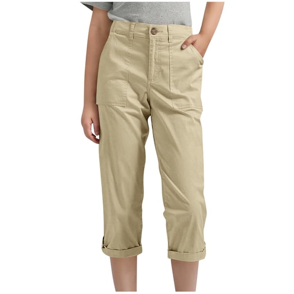 StSilkitty Capri Pants for Boys Girls High Waist Elastic Capris with Pockets Solid Color Soft Lightweight Cropped Trousers