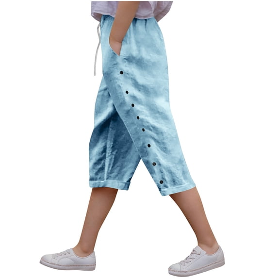 StSilkitty Capris Pants for Boys Girls Solid Color High Waist Elastic Drawstring Cropped Trousers with Pockets