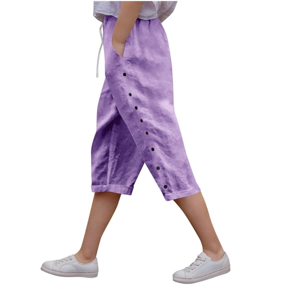 StSilkitty Capris Pants for Boys Girls Solid Color High Waist Elastic Drawstring Cropped Trousers with Pockets