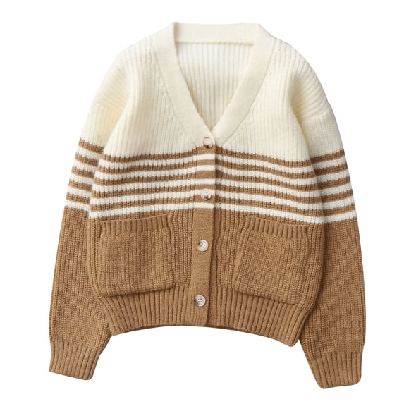 StSilkitty Cardigan Sweater for Boys Girls Striped Long Sleeve V Neck Button down Cardigans Fall Winter Tops with Pockets