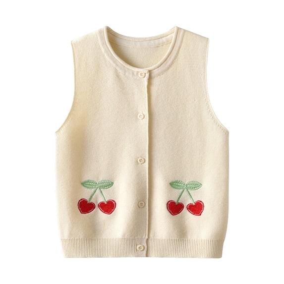 StSilkitty Cardigan Vest Sweater for Boys Girls Cute Embroidery Sleeveless Button down Knit Waistcoat Lightweight Casual Tops