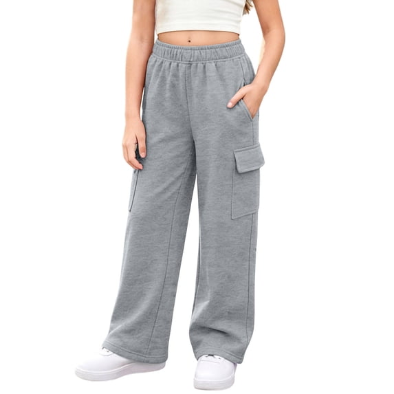 StSilkitty Cargo Pants for Boys Girls Elastic Waist Straight Leg Sweatpants Athletic Running Hiking Sweat Pants with Pockets
