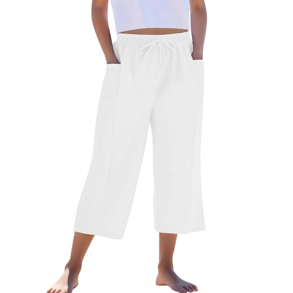 StSilkitty Casual Capris Pants for Boys Girls Solid Color High Waist Elastic Drawstring Wide Leg Capri Pants with Pockets