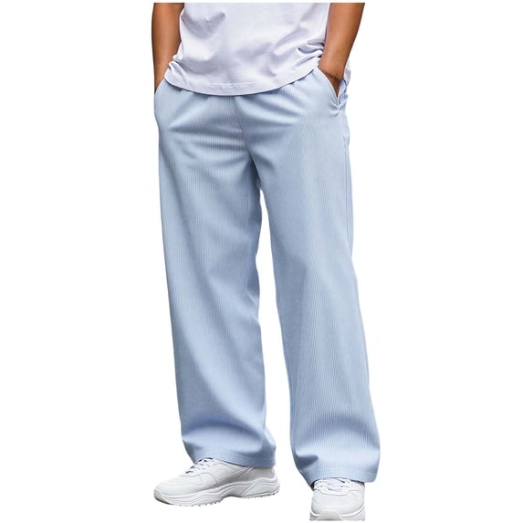 StSilkitty Casual Pants for Men Drawstring Elastic Waist Wide Leg Pants Lightweight Breathable Trousers with Pockets