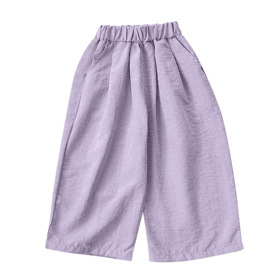StSilkitty Cotton Casual Pants for Boys Girls Elastic Waist Wide Leg Pants with Pockets Solid Color Open Bottom Trousers