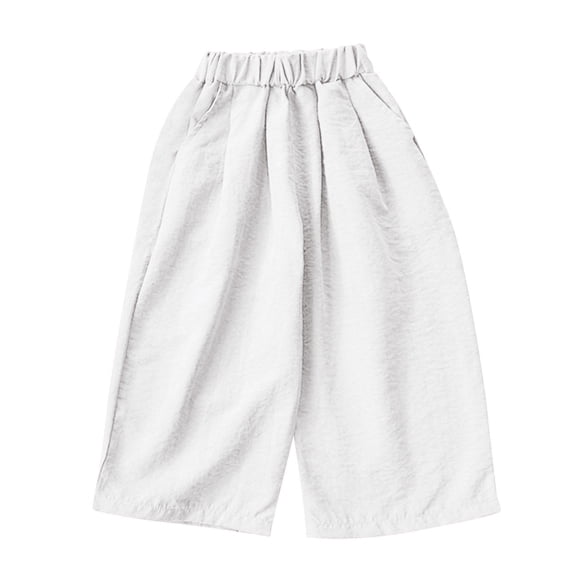StSilkitty Cotton Casual Pants for Boys Girls Elastic Waist Wide Leg Pants with Pockets Solid Color Open Bottom Trousers