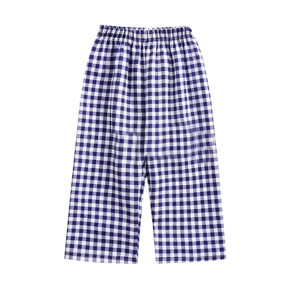 StSilkitty Cotton Casual Pants for Boys Girls Plaid Elastic Waist Baggy Wide Leg Pants Solid Color Lightweight Soft Trousers