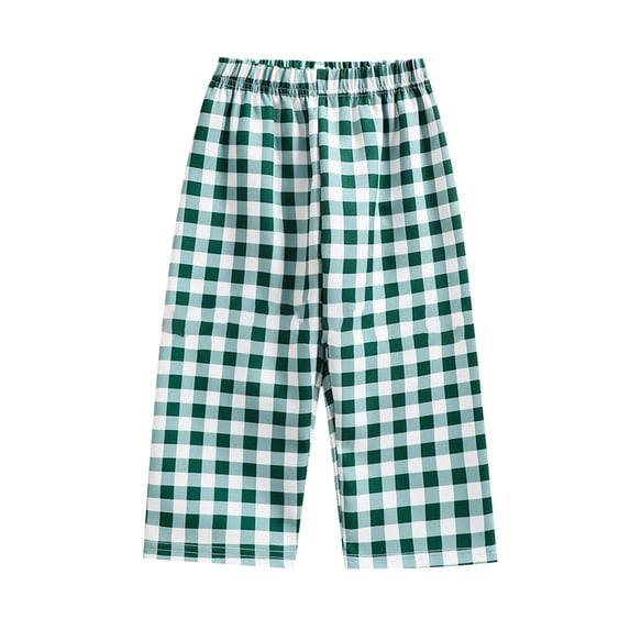 StSilkitty Cotton Casual Pants for Boys Girls Plaid Elastic Waist Baggy Wide Leg Pants Solid Color Lightweight Soft Trousers