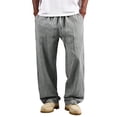 thumbnail image 1 of StSilkitty Cotton Linen Casual Pants for Mens Striped Elastic Drawstring Wide Leg Ribbed Trousers with Pockets Beach Vacation Pants, 1 of 8