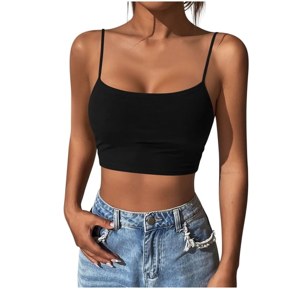 StSilkitty Crop Sleeveless Camisole for Womens Solid Color Spaghetti Strap Tank Tops Summer Casual Soft Blouses