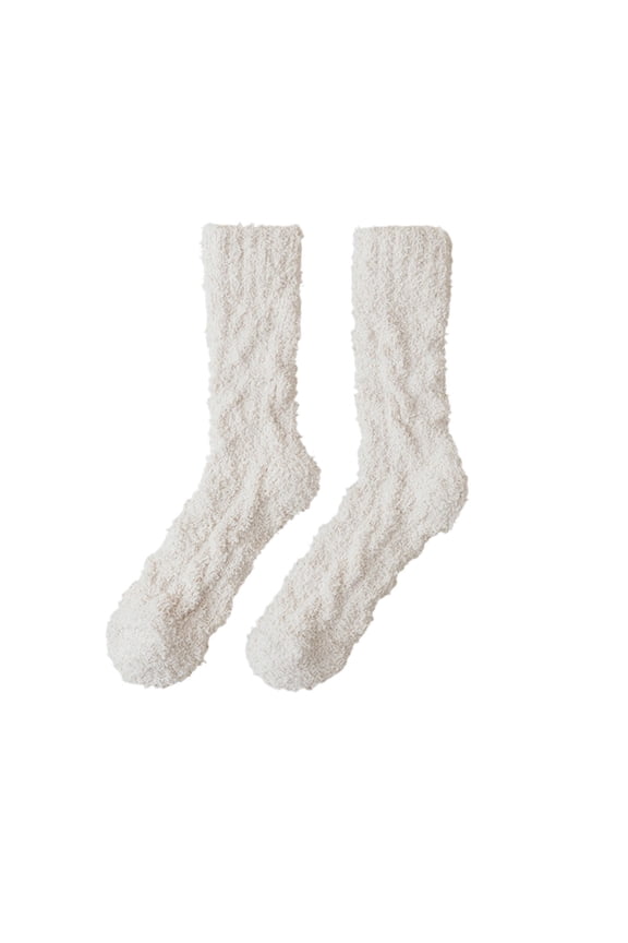 Fall Winter Fuzzy Calf Socks for Mens Womens Solid Color Warm Thermal Crew Socks Lightweight Comfy Socks