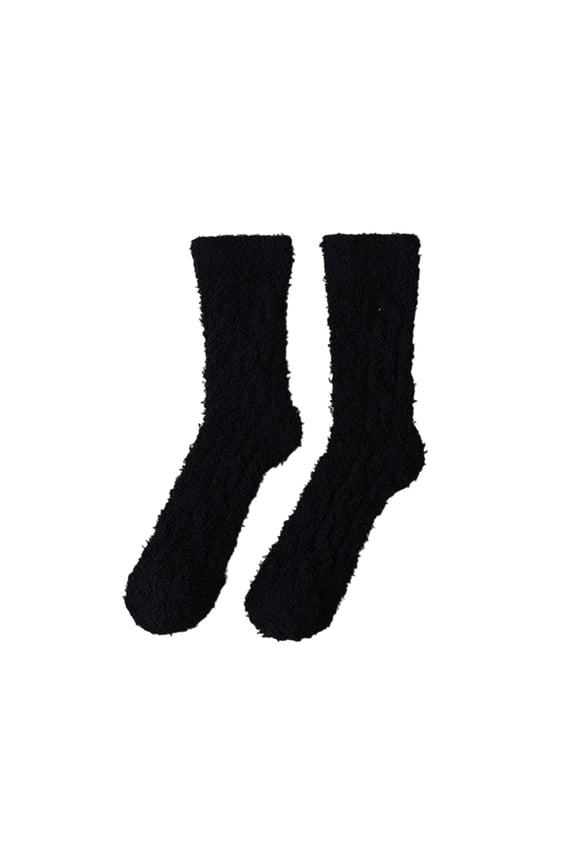 Fall Winter Fuzzy Calf Socks for Mens Womens Solid Color Warm Thermal Crew Socks Lightweight Comfy Socks