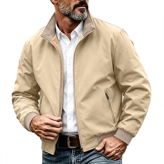 StSilkitty Fleece Jacket for Men Zip up Long Sleeve Stand Collar Jacket Coat Fall Lightweight Fashion Outerwear with Pockets